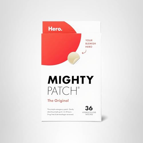 Mighty Patch Original Patch from Hero Cosmetics - #1 Hydrocolloid Acne Pimple Patches for Face, Shrinking Zits & Whiteheads in 1 Use, Nighttime Spot Pimple Stickers for Face, 36 Count