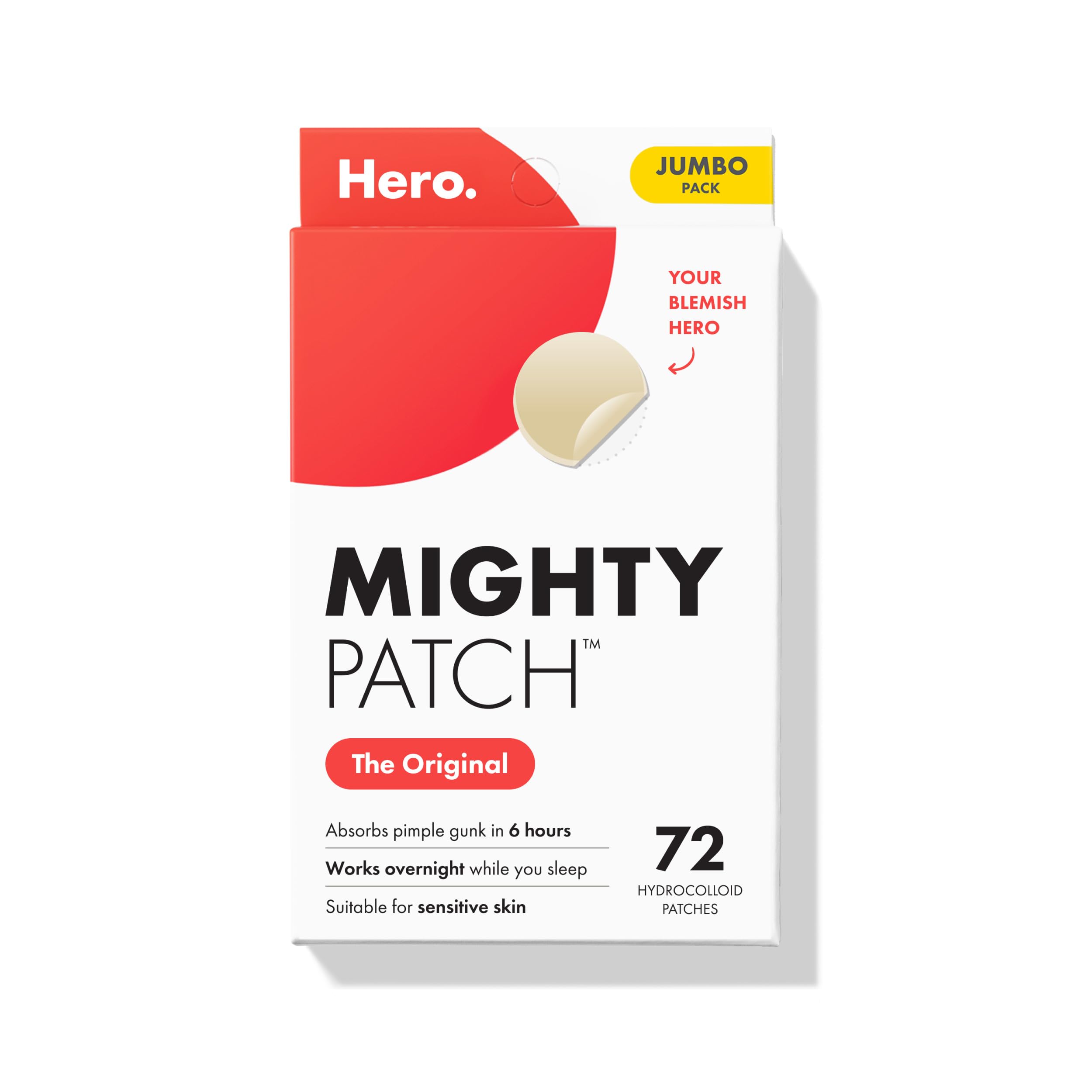 Mighty Patch Original Patch from Hero Cosmetics - #1 Hydrocolloid Acne Pimple Patches for Face, Shrinking Zits & Whiteheads in 1 Use, Nighttime Spot Pimple Stickers for Face, 36 Count